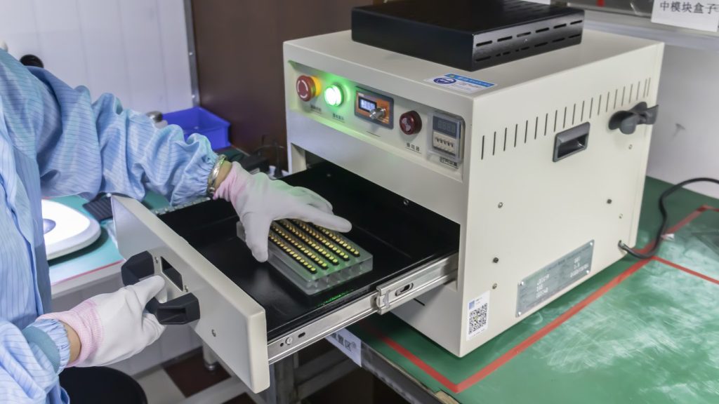 UV curing and ageing chamber used to stabilise laser sensor modules during production